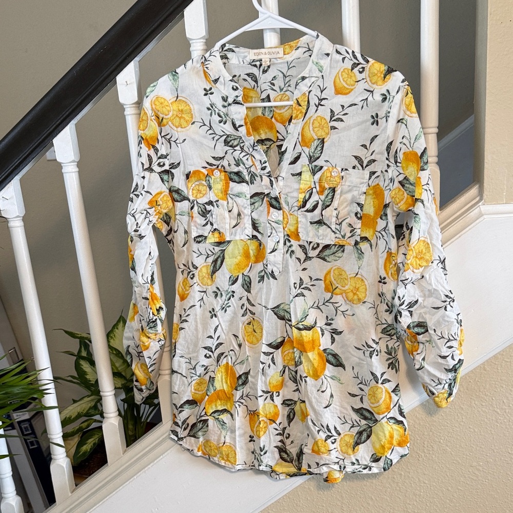 Eden & Olivia Lemon Print Blouse - Yellow and Green